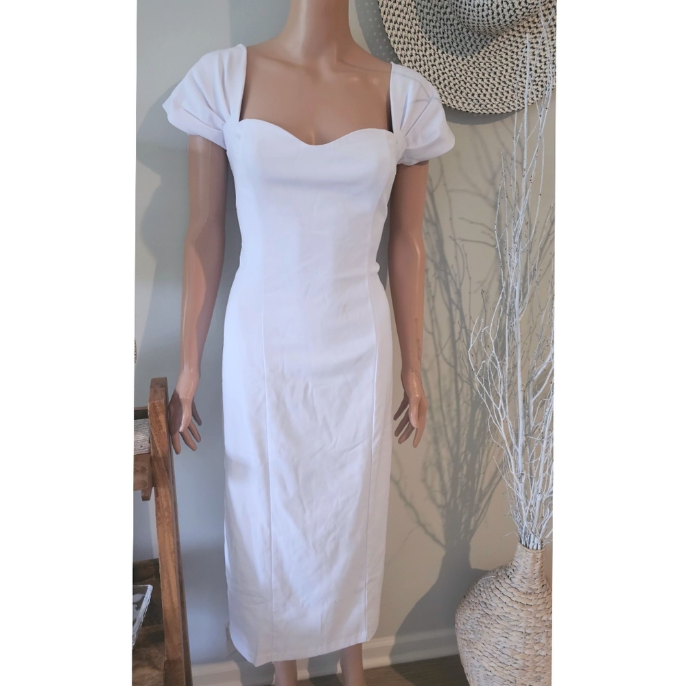 Abercrombie & Fitch White Clean Off The Shoulder Midi Stretch Petite Dress